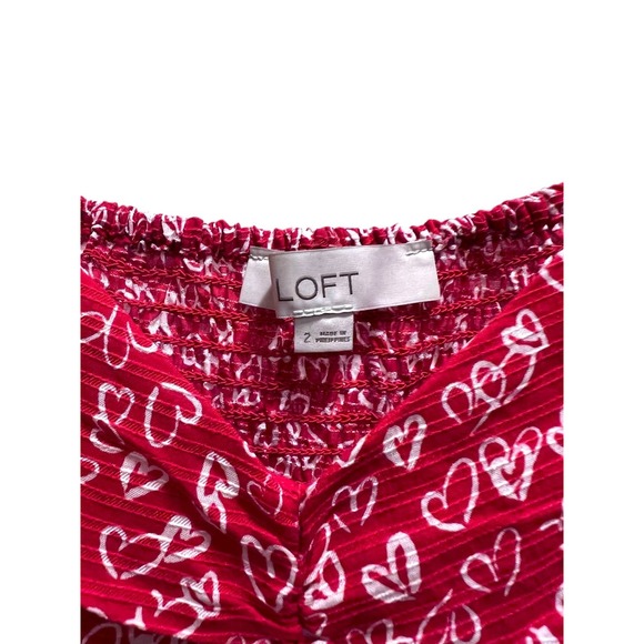 Vintage Y2K LOFT Hearts Pattern‎ Red and White Ruched Top 2 - Picture 8 of 9